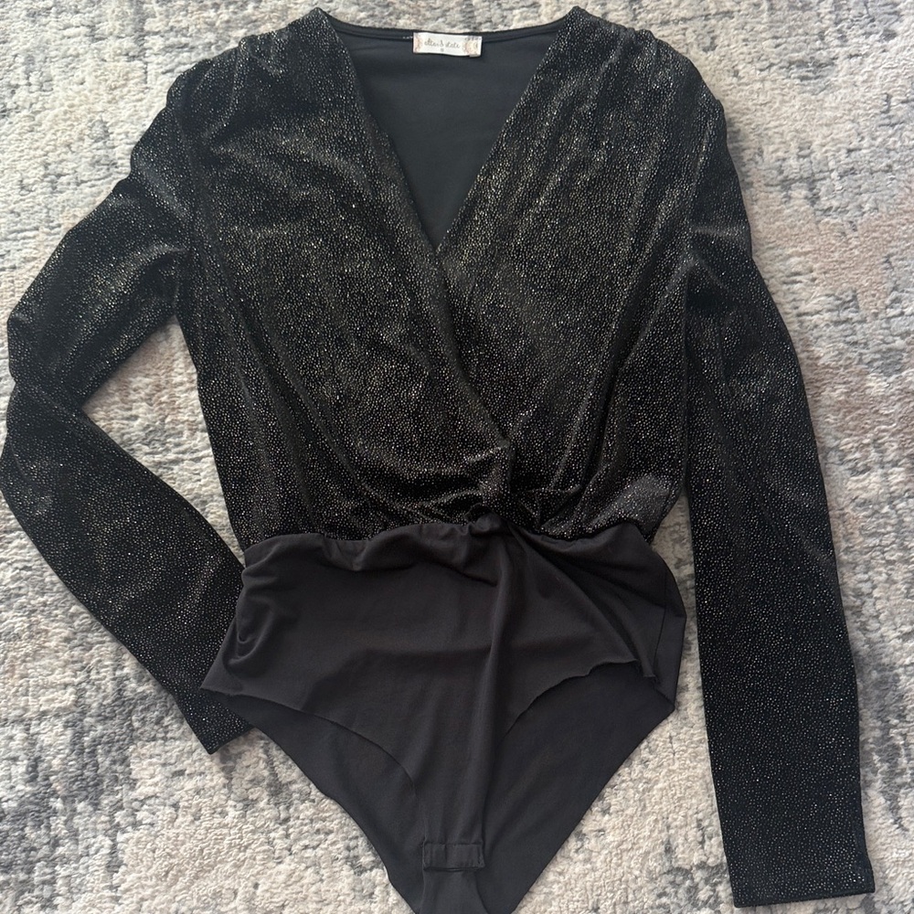 Altar'd State Sparkling Black Long Sleeve Bodysuit